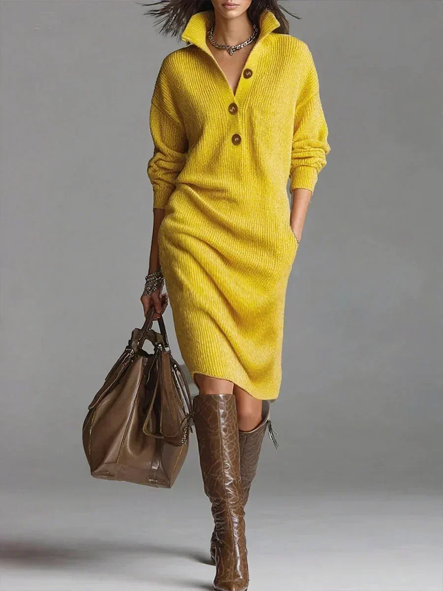 Odette | Women's Button Detail Collared Sweater Dress