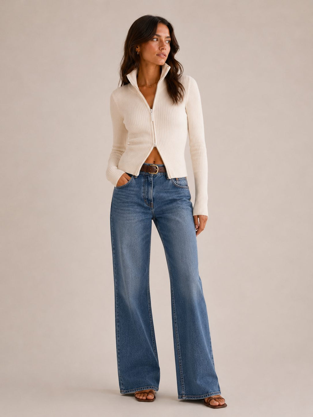 Fiona | Women's Fitted Cropped Zip Cardigan in Ribbed Knit