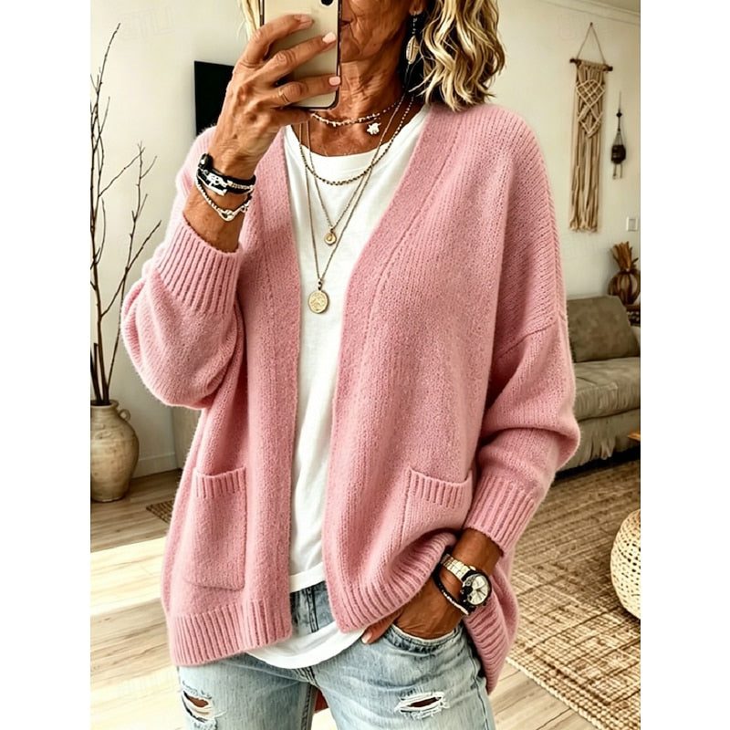 Florence | Women's Oversized Open Knit Cardigan with Patch Pockets
