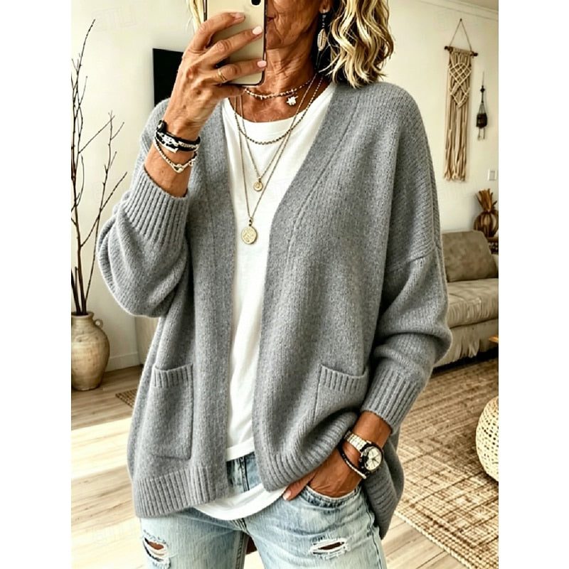 Florence | Women's Oversized Open Knit Cardigan with Patch Pockets