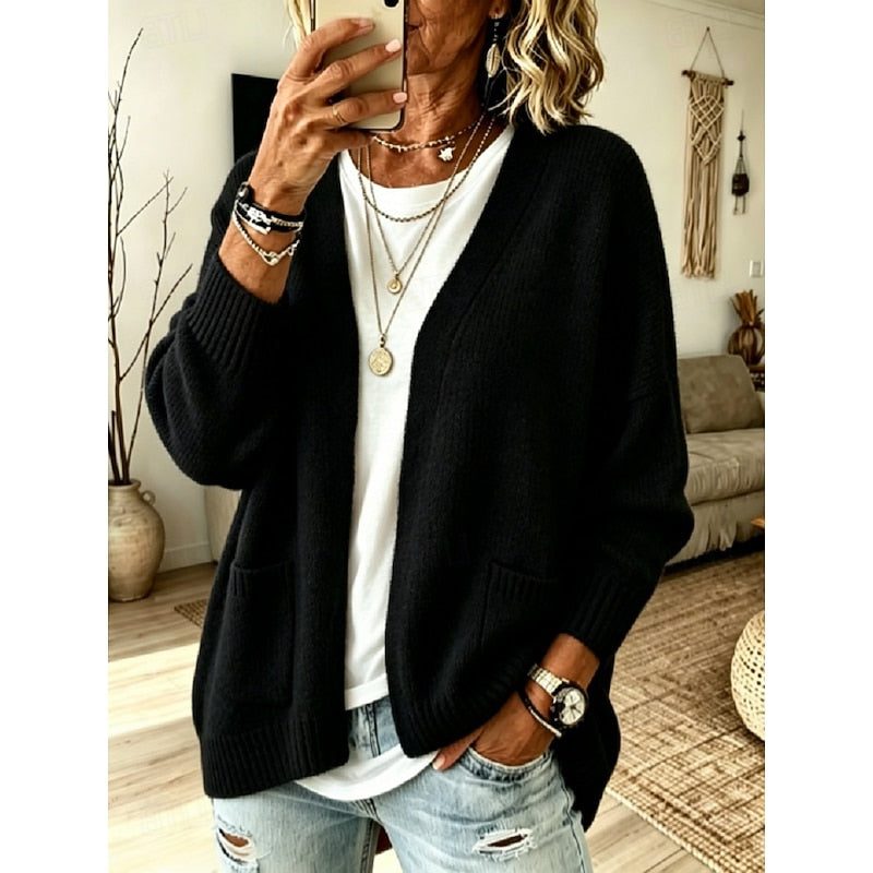 Florence | Women's Oversized Open Knit Cardigan with Patch Pockets