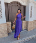 Purple Pleated One-Shoulder Homecoming Dress