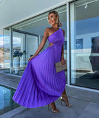 Purple Pleated One-Shoulder Homecoming Dress