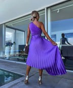 Purple Pleated One-Shoulder Homecoming Dress