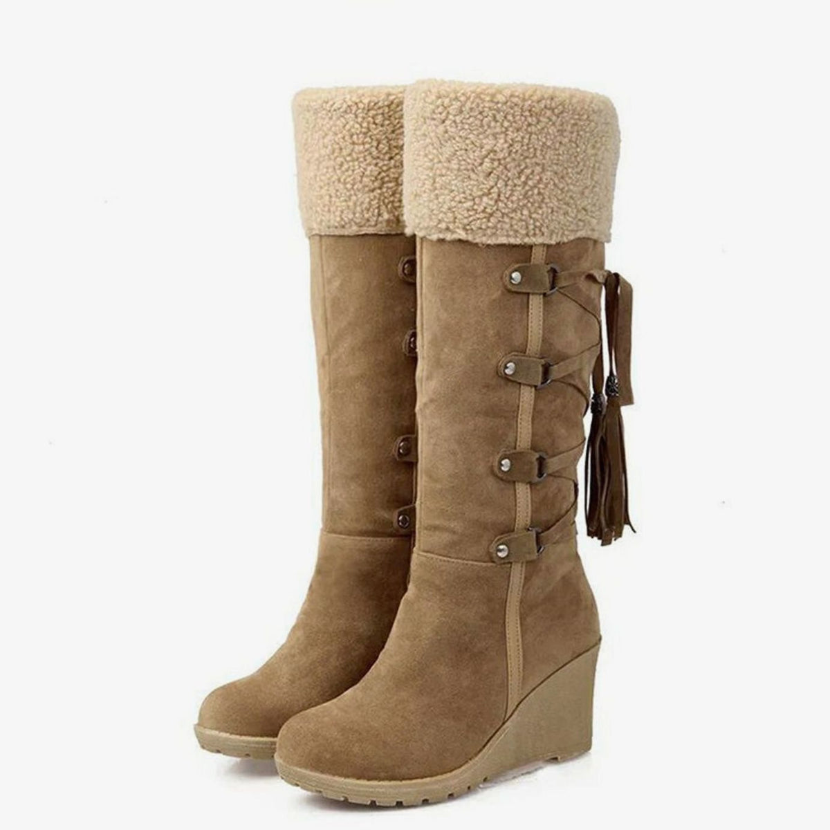 Rosalind | Women’s Winter Knee High Wedge Boots with Tassel Detail