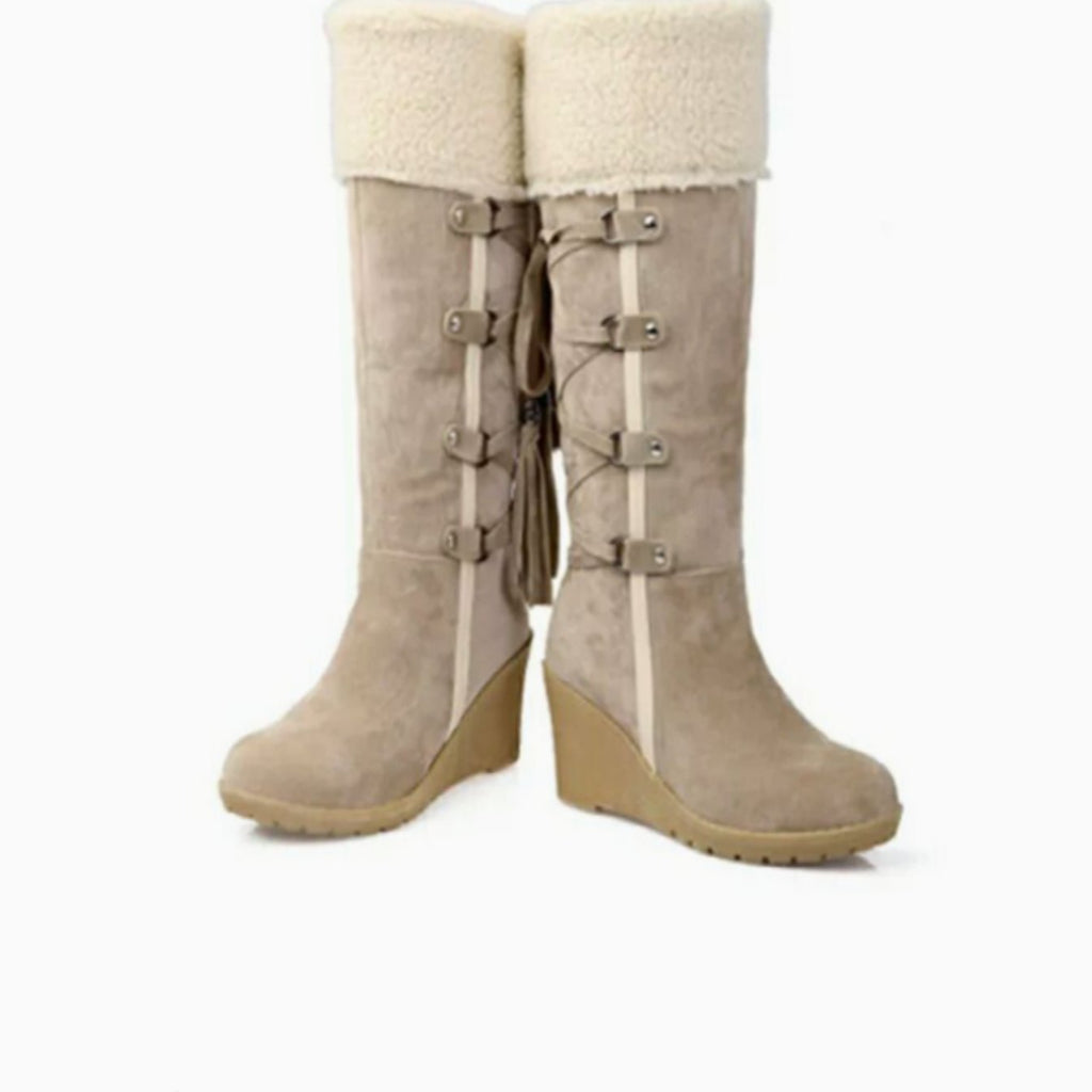 Rosalind | Women’s Winter Knee High Wedge Boots with Tassel Detail