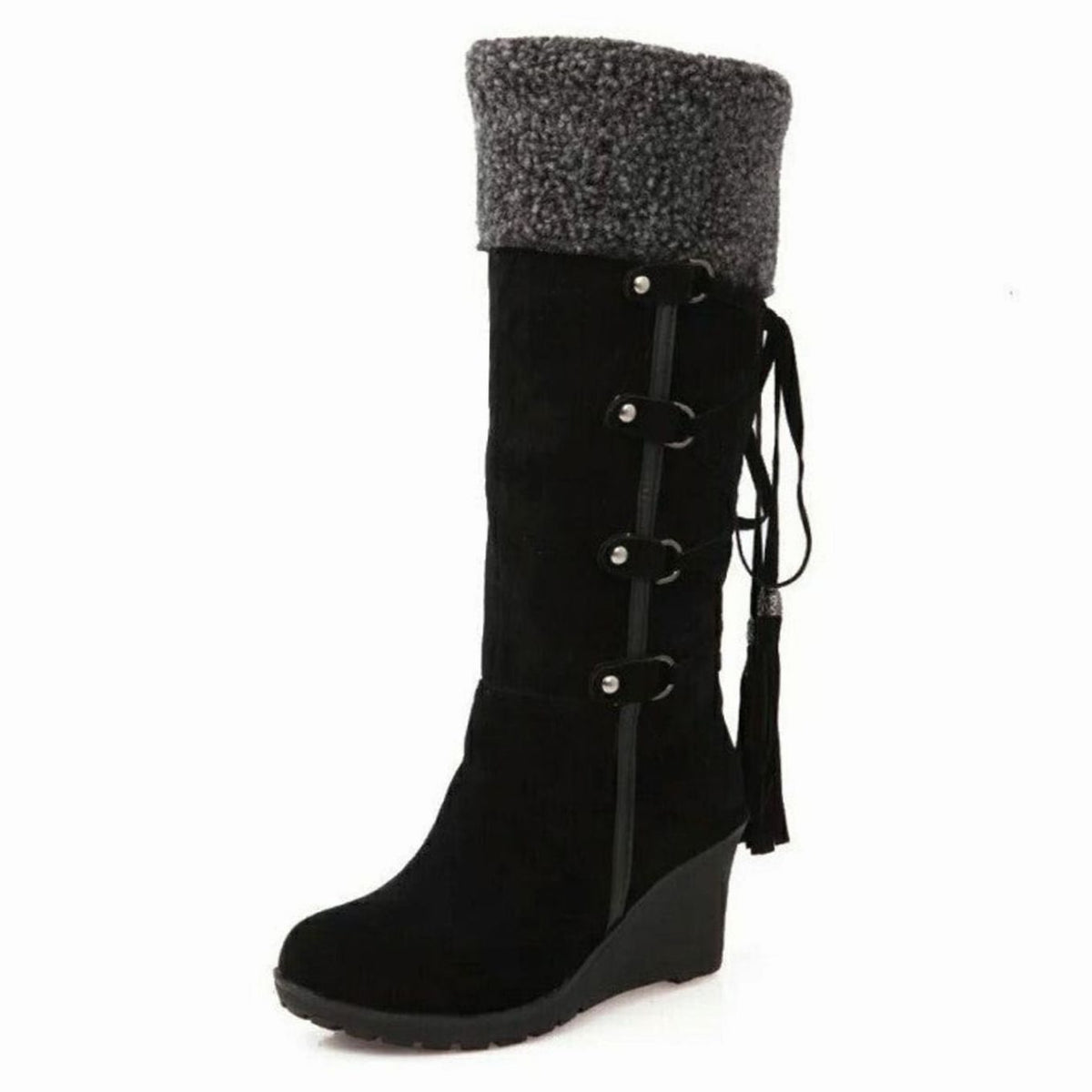 Rosalind | Women’s Winter Knee High Wedge Boots with Tassel Detail