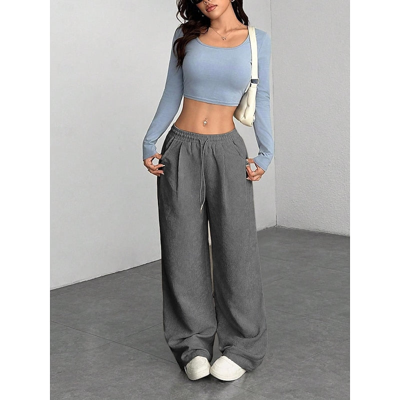 Marisette | Women's Wide-Leg Corduroy Trousers with Drawstring
