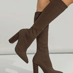 Octavia | Women’s Stretch Pointed Toe Knee High Block Heel Boots