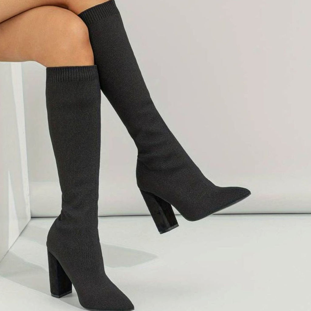 Octavia | Women’s Stretch Pointed Toe Knee High Block Heel Boots