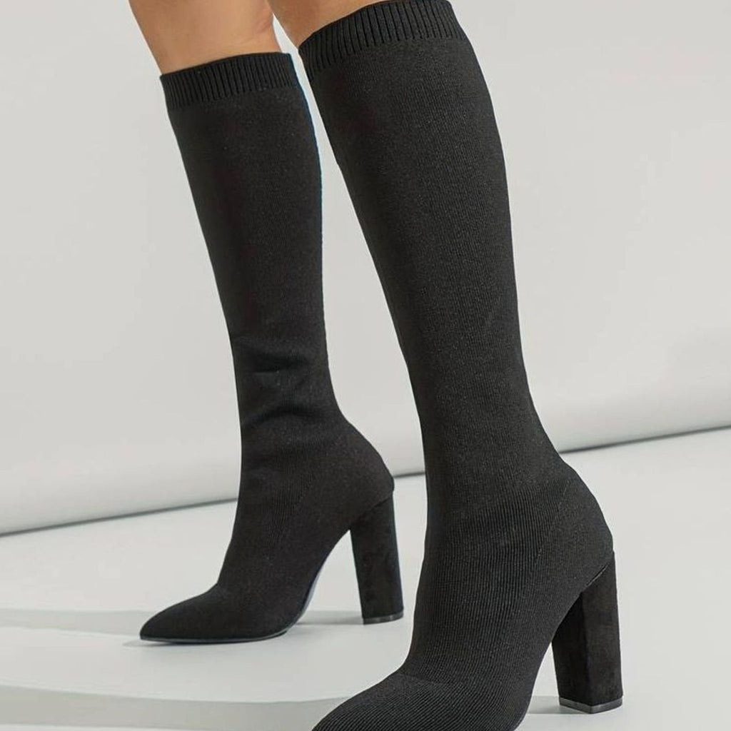 Octavia | Women’s Stretch Pointed Toe Knee High Block Heel Boots
