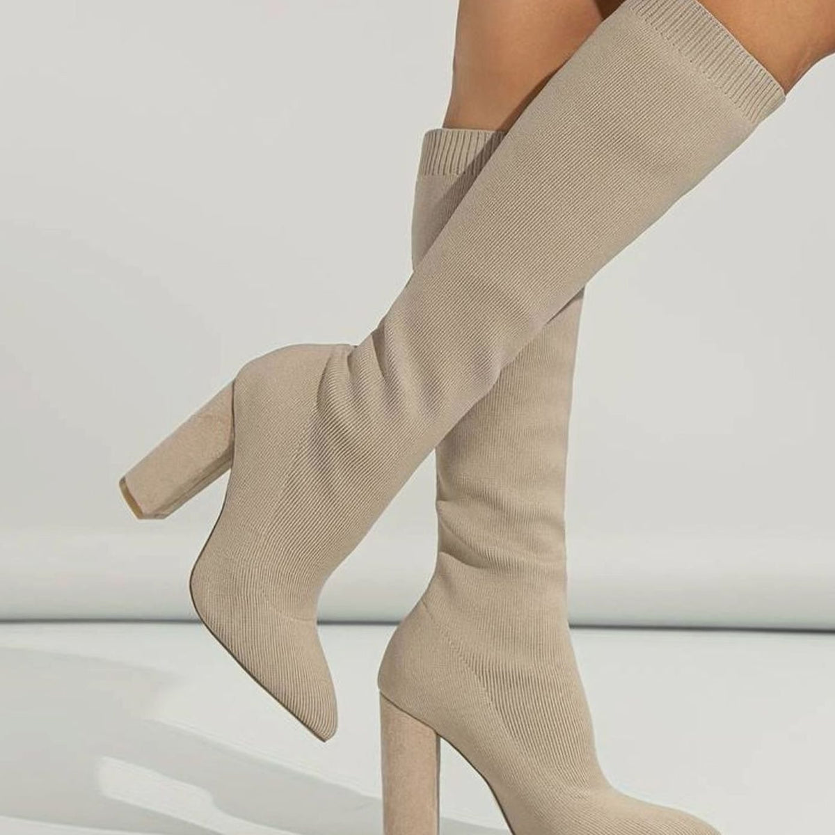 Octavia | Women’s Stretch Pointed Toe Knee High Block Heel Boots