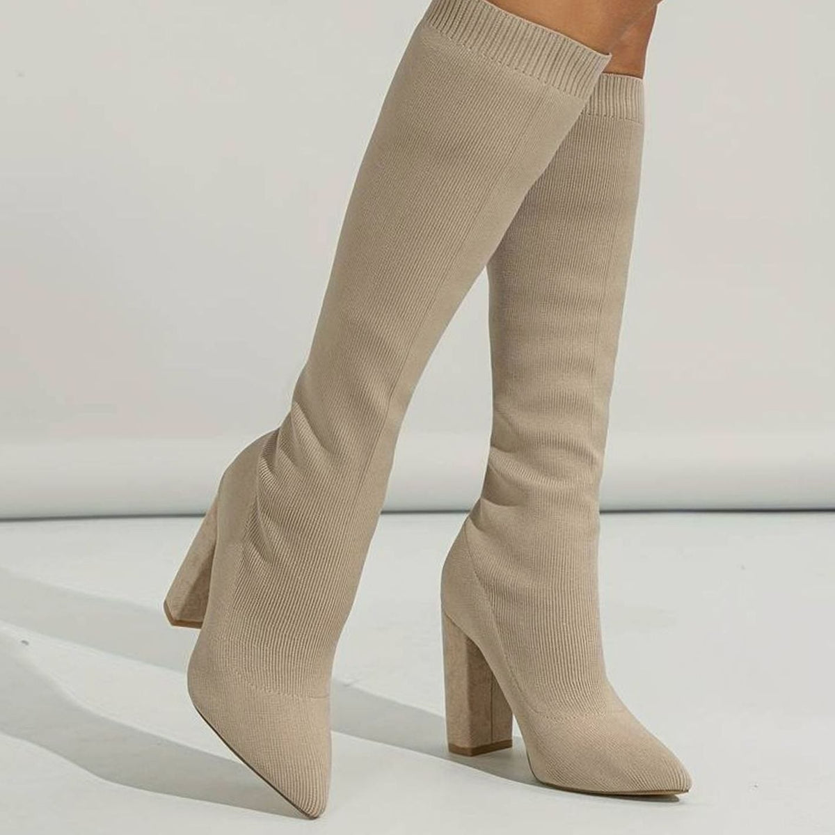 Octavia | Women’s Stretch Pointed Toe Knee High Block Heel Boots