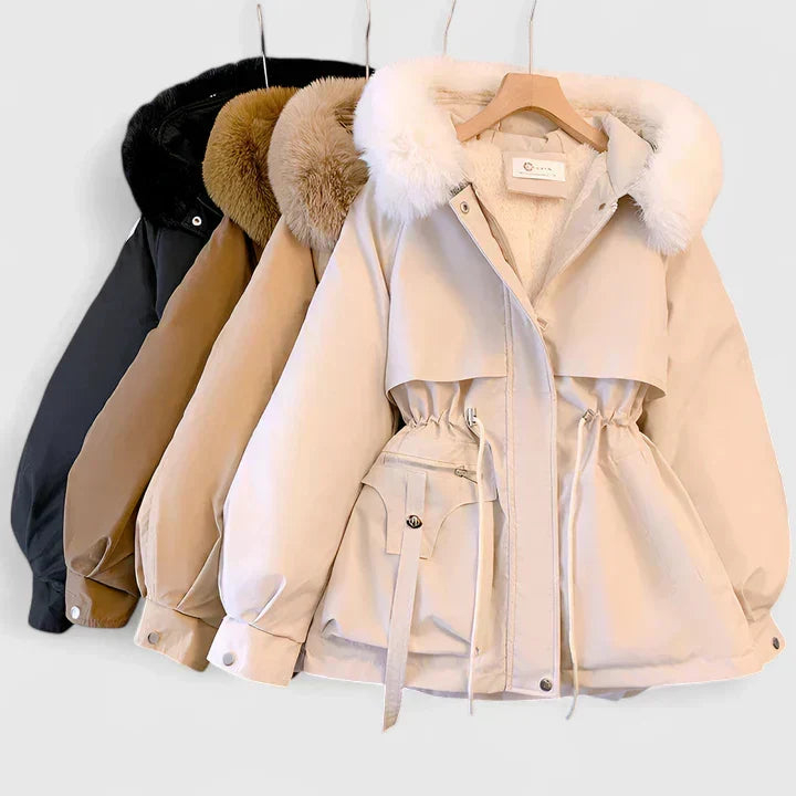 Coraline | Women's Fur Hood Parka Jacket with Drawstring Waist