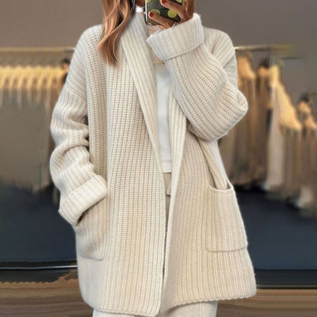 Beatrix | Women's Ribbed Knit Shawl Collar Cardigan with Pockets