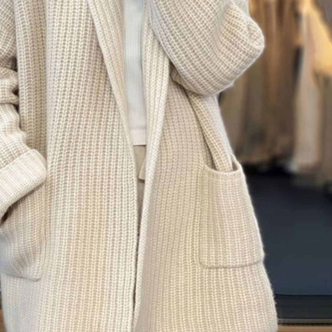 Beatrix | Women's Ribbed Knit Shawl Collar Cardigan with Pockets