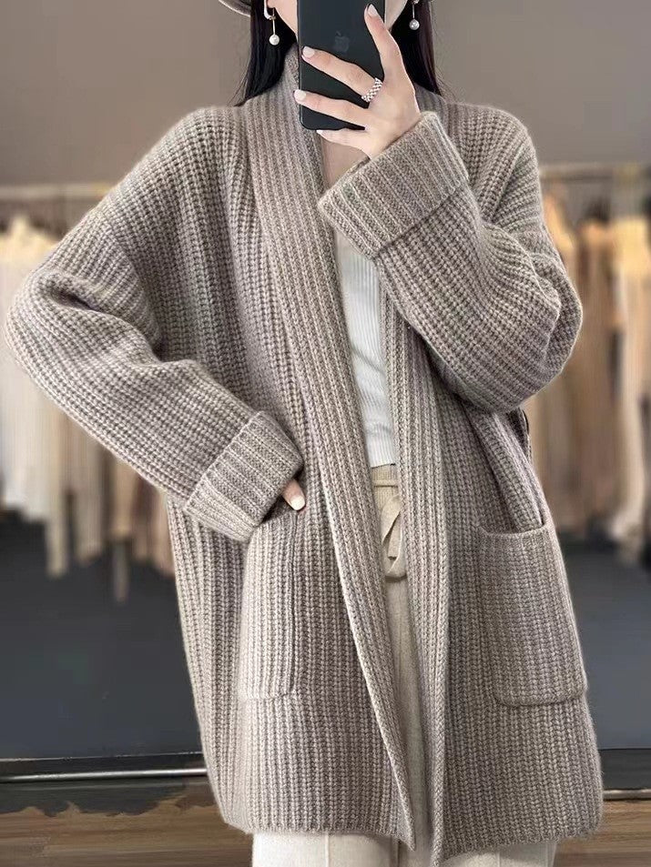 Beatrix | Women's Ribbed Knit Shawl Collar Cardigan with Pockets