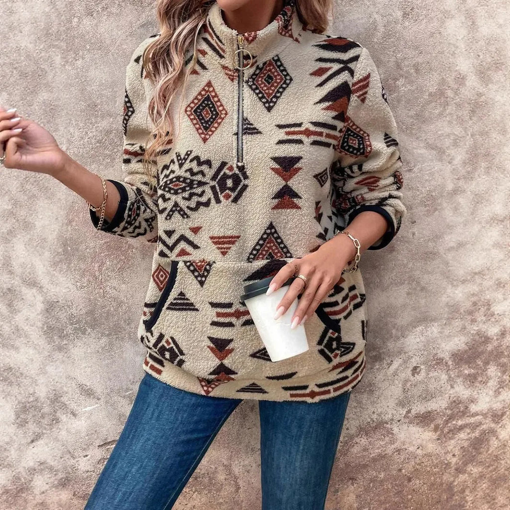 Marisol | Women’s Western Sherpa Half Zip Pullover Sweater