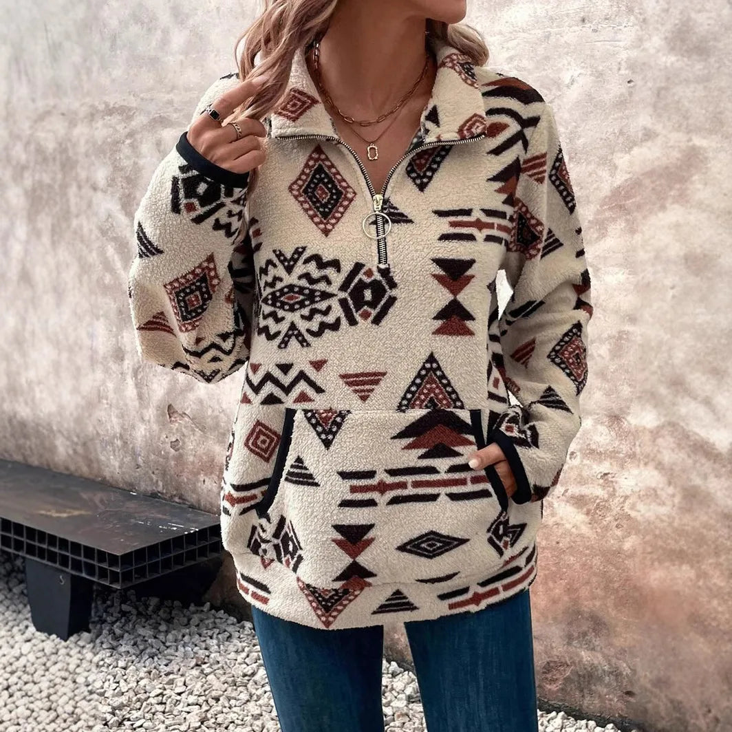 Marisol | Women’s Western Sherpa Half Zip Pullover Sweater
