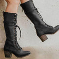 Perdita | Women’s Victorian Lace Up Knee High Block Heel Boots