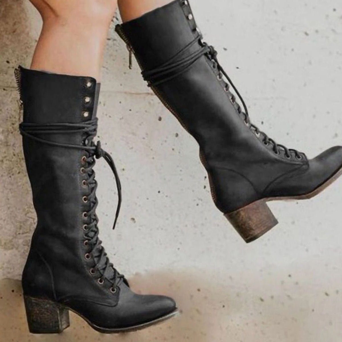 Perdita | Women’s Victorian Lace Up Knee High Block Heel Boots