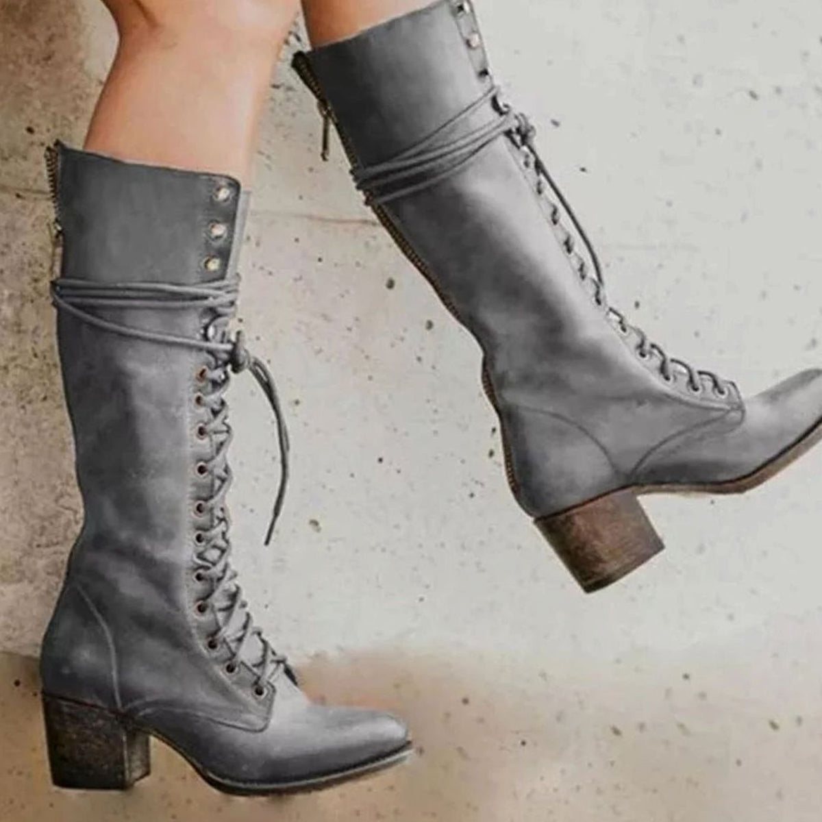 Perdita | Women’s Victorian Lace Up Knee High Block Heel Boots