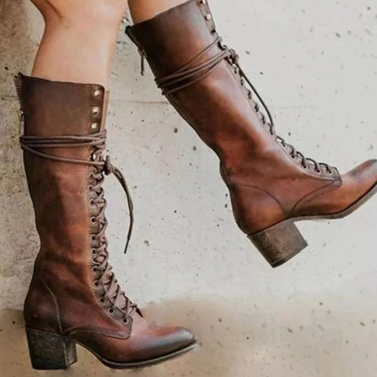 Perdita | Women’s Victorian Lace Up Knee High Block Heel Boots