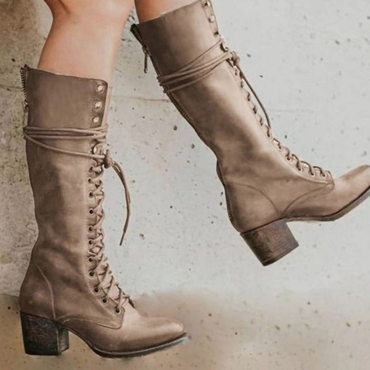Perdita | Women’s Victorian Lace Up Knee High Block Heel Boots
