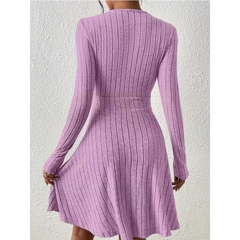 Beatrix | Women's Surplice V-Neck Ribbed Knit A-Line Dress