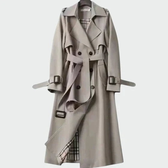 Philippa | Women's Long Trench Coat with Double Breasted Front and Belt