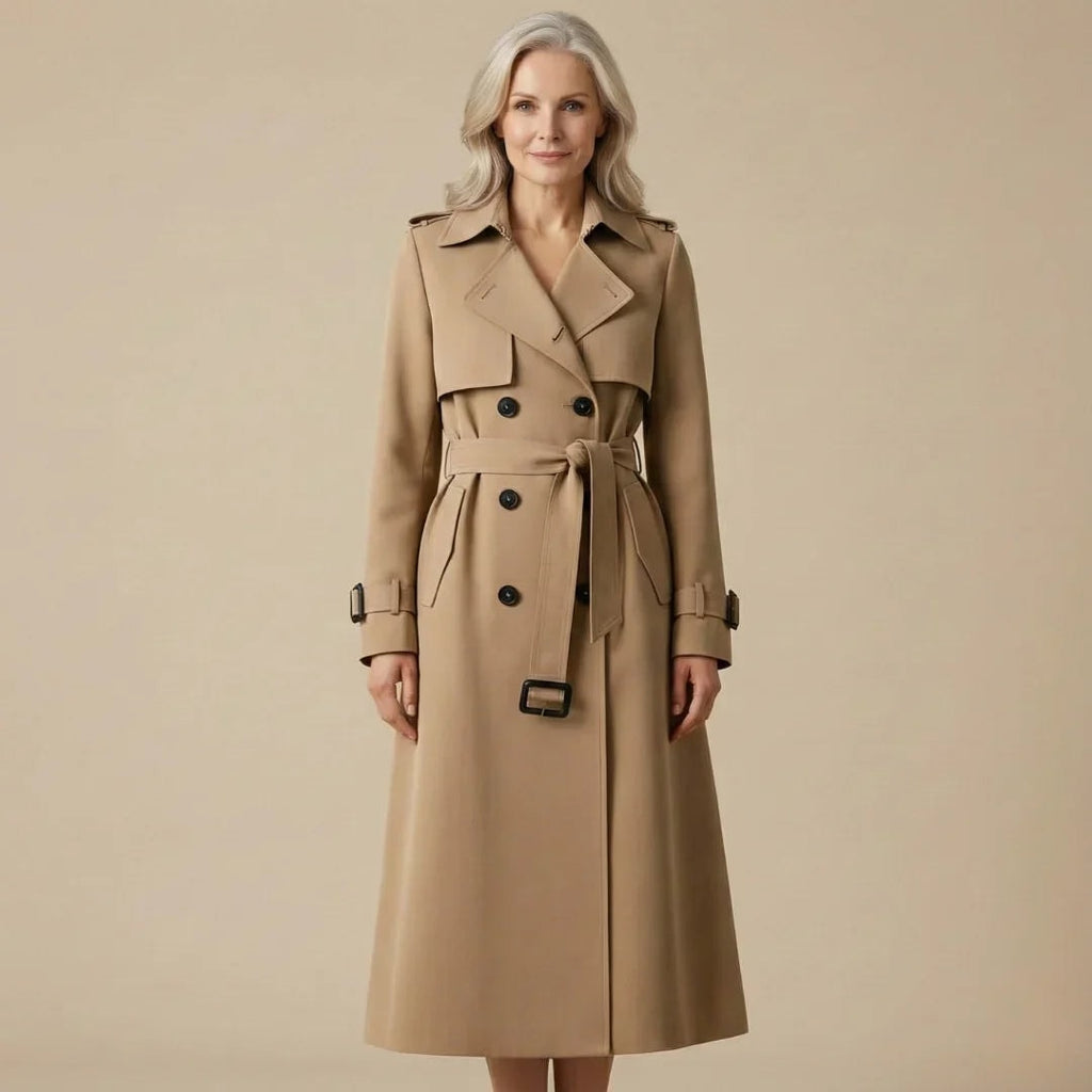 Philippa | Women's Long Trench Coat with Double Breasted Front and Belt