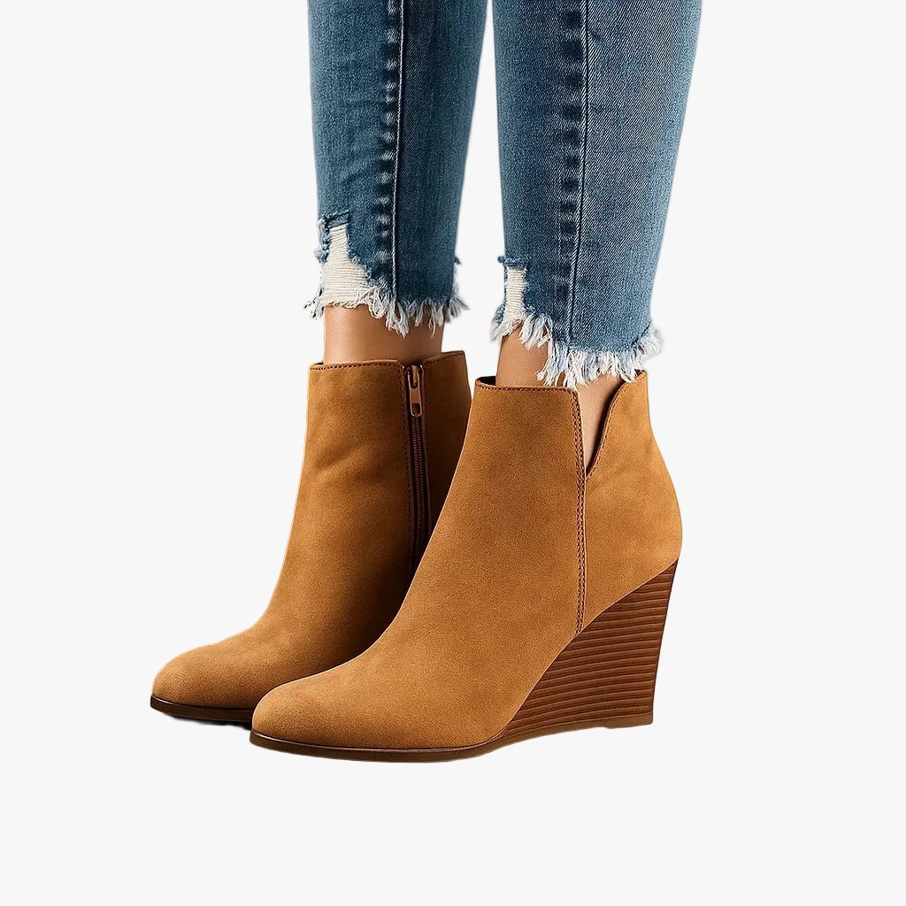 Annabelle | Women's Suede Side Zip Wedge Ankle Boots