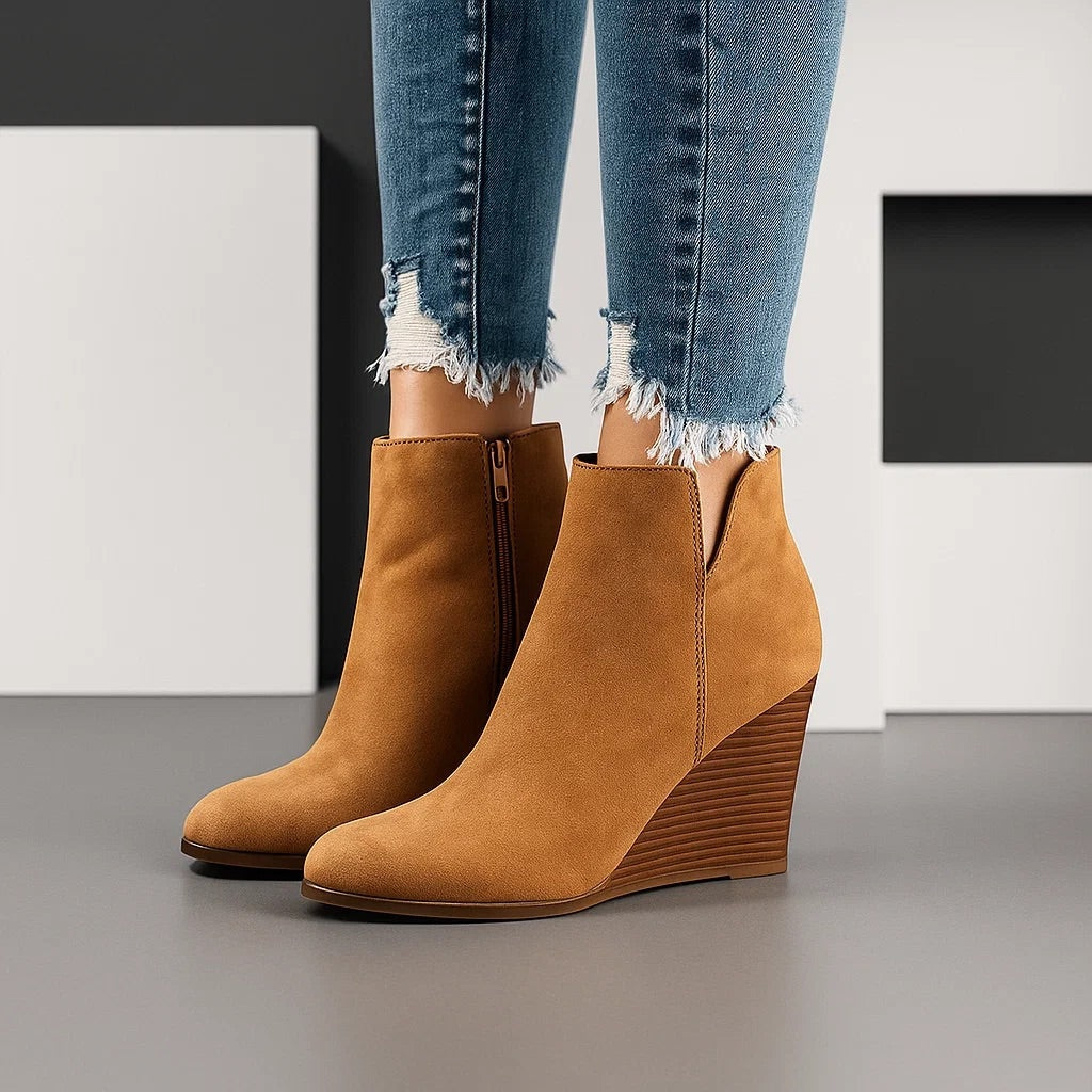 Annabelle | Women's Suede Side Zip Wedge Ankle Boots