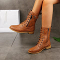 Tatiana | Women's Faux Leather Zip and Lace Up Mid Calf Combat Boots