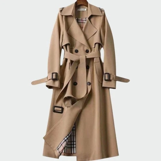Philippa | Women's Long Trench Coat with Double Breasted Front and Belt