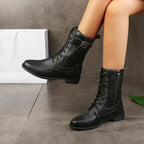 Tatiana | Women's Faux Leather Zip and Lace Up Mid Calf Combat Boots