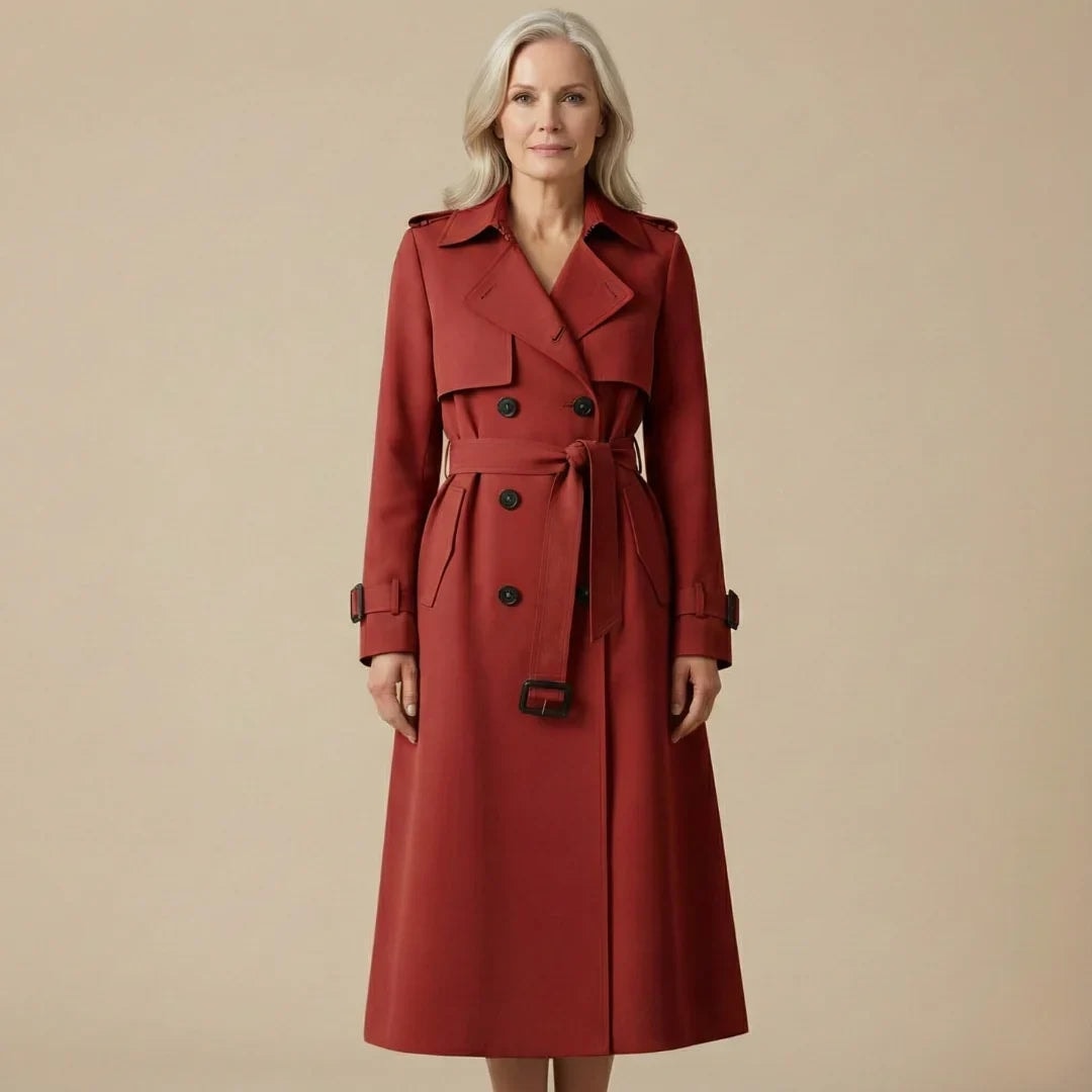 Philippa | Women's Long Trench Coat with Double Breasted Front and Belt