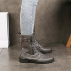Tatiana | Women's Faux Leather Zip and Lace Up Mid Calf Combat Boots