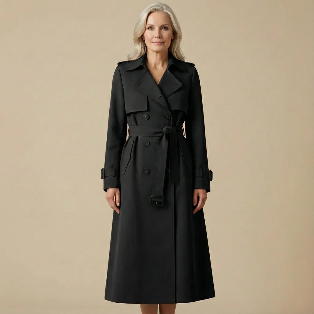 Philippa | Women's Long Trench Coat with Double Breasted Front and Belt