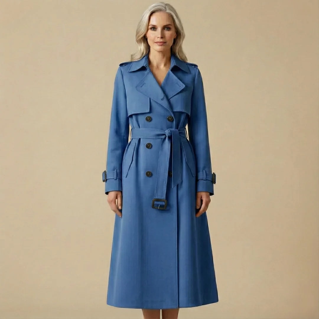 Philippa | Women's Long Trench Coat with Double Breasted Front and Belt