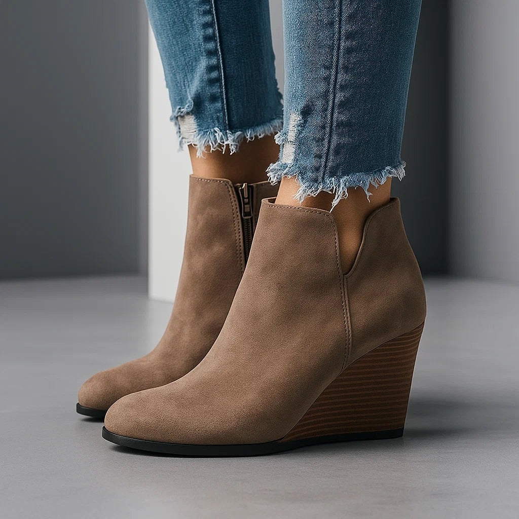 Annabelle | Women's Suede Side Zip Wedge Ankle Boots