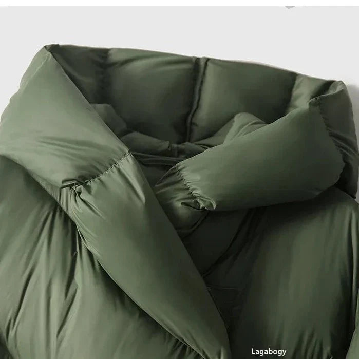 Ingrid | Women's Long Down Puffer Coat with Chevron Quilting and Hood
