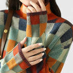 Marisol | Women's Multicolour Checkered Turtleneck Sweater