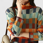 Marisol | Women's Multicolour Checkered Turtleneck Sweater