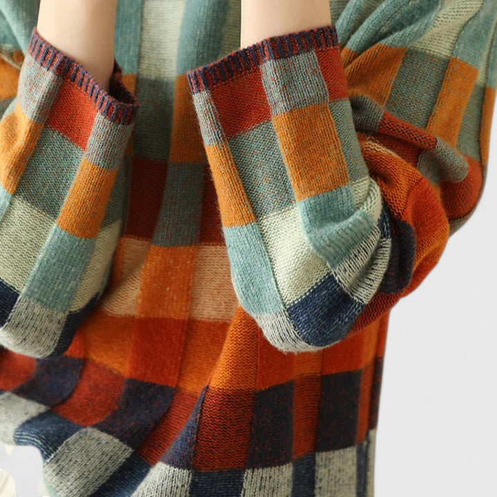 Marisol | Women's Multicolour Checkered Turtleneck Sweater