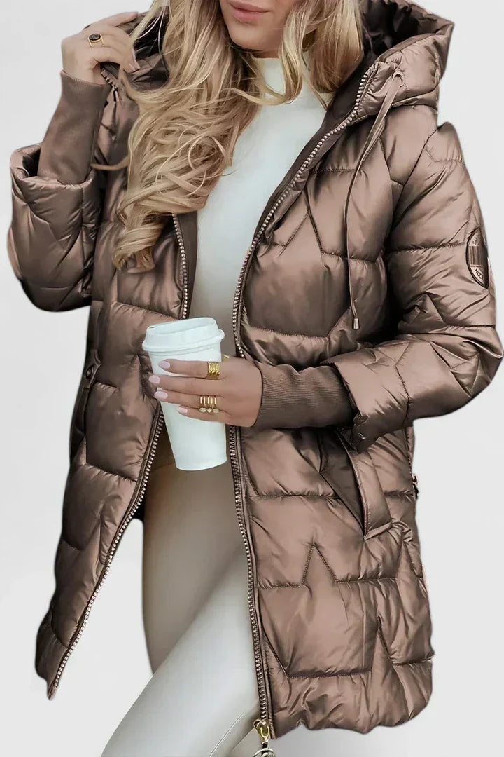 Seraphina | Women's Longline Hooded Puffer Coat with Zip Front