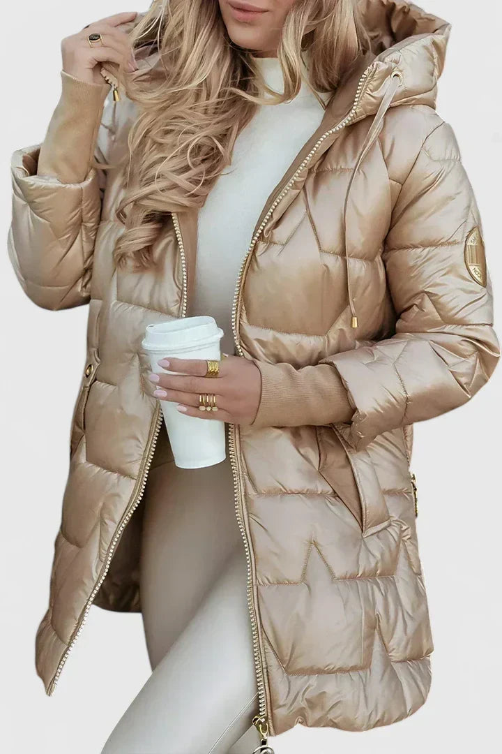 Seraphina | Women's Longline Hooded Puffer Coat with Zip Front