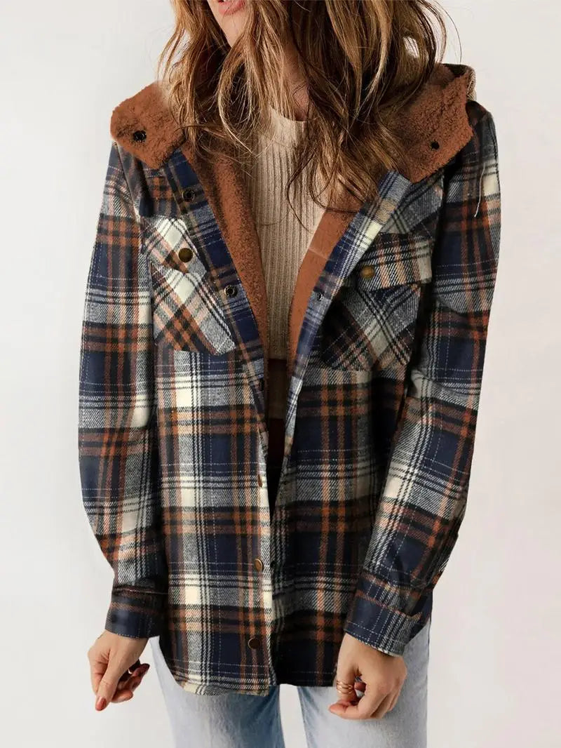 Marigold | Women’s Plaid Flannel Hooded Shacket Jacket