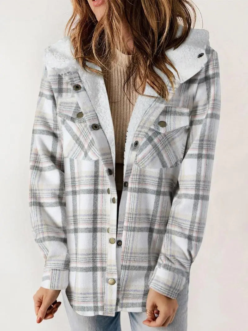 Marigold | Women’s Plaid Flannel Hooded Shacket Jacket