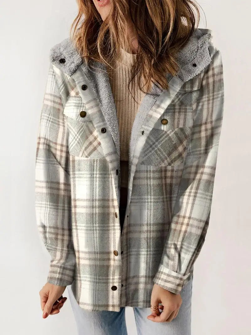 Marigold | Women’s Plaid Flannel Hooded Shacket Jacket